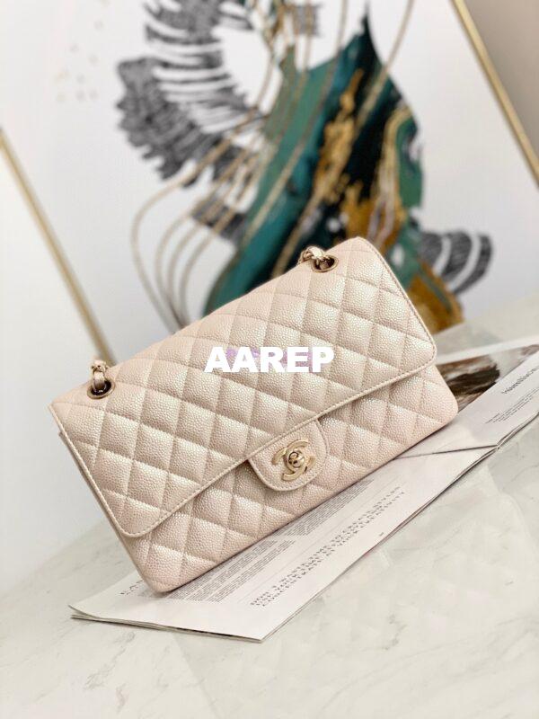 Replica Chanel CF 1112 Quilted Classic Flap Bag in Iridescent Caviar Beige