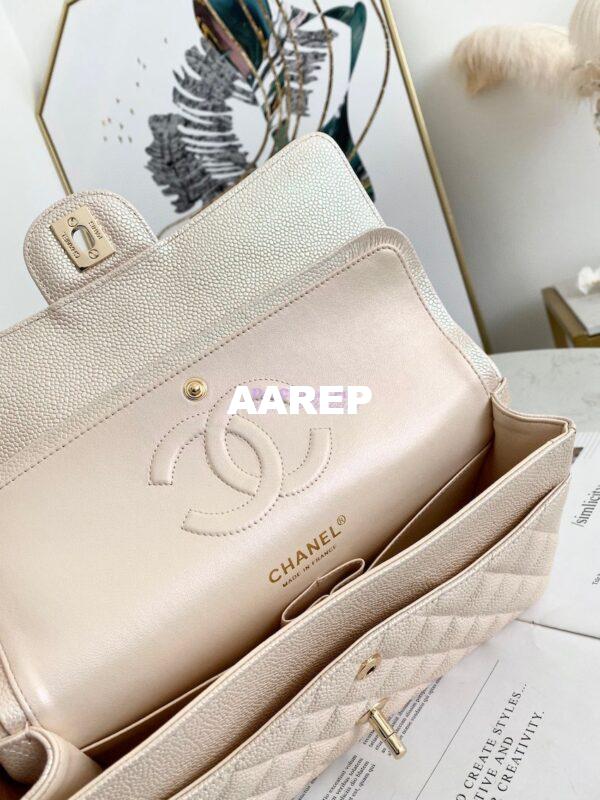 Replica Chanel CF 1112 Quilted Classic Flap Bag in Iridescent Caviar Beige 7