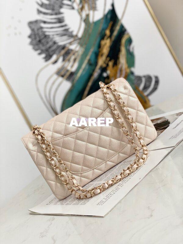 Replica Chanel CF 1112 Quilted Classic Flap Bag in Iridescent Caviar Beige 9