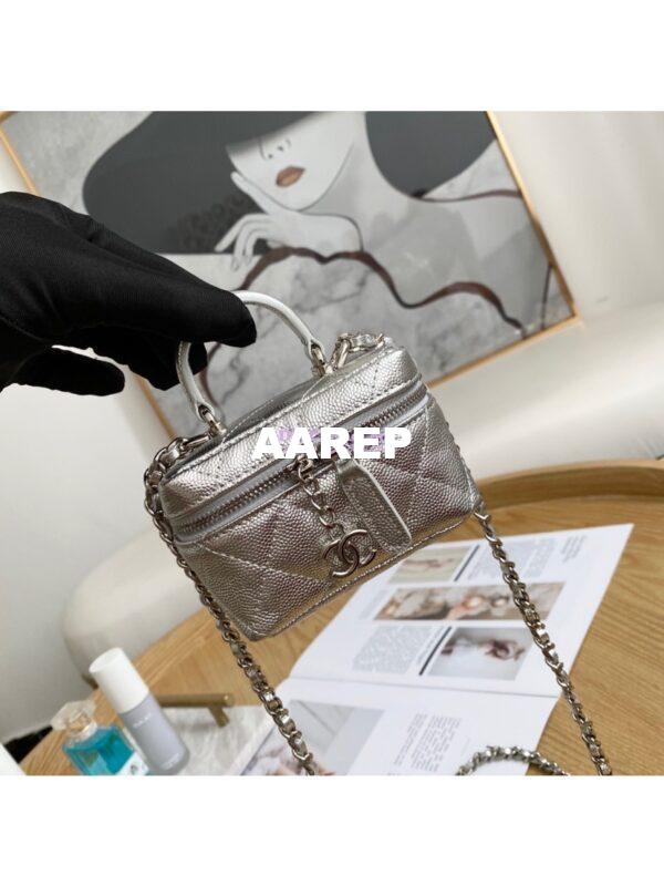 Replica Chanel Small Vanity Case With Chain in Grained Calfskin AP2194 Metallic Silver 2