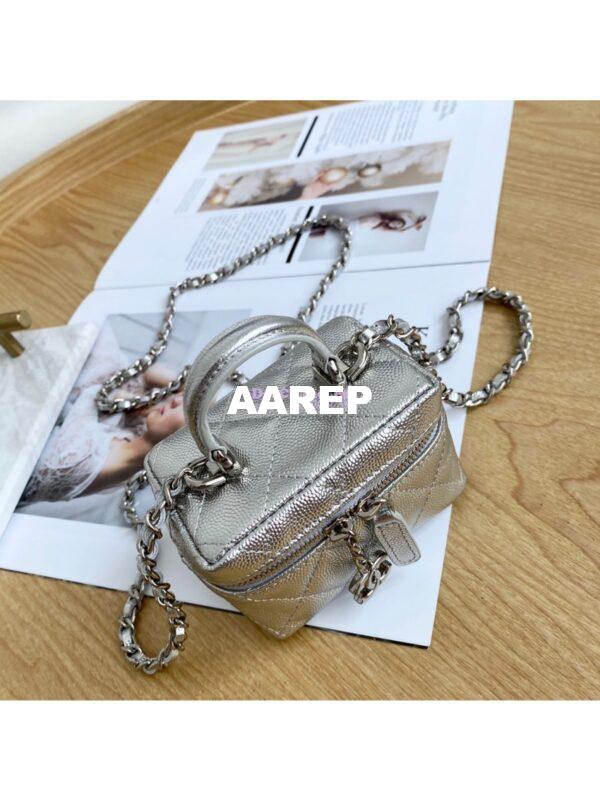 Replica Chanel Small Vanity Case With Chain in Grained Calfskin AP2194 Metallic Silver 3
