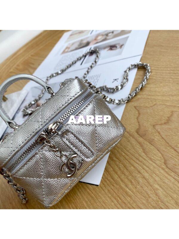 Replica Chanel Small Vanity Case With Chain in Grained Calfskin AP2194 Metallic Silver 4