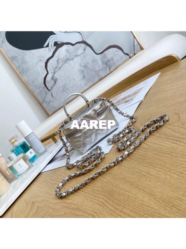 Replica Chanel Small Vanity Case With Chain in Grained Calfskin AP2194 Metallic Silver 9