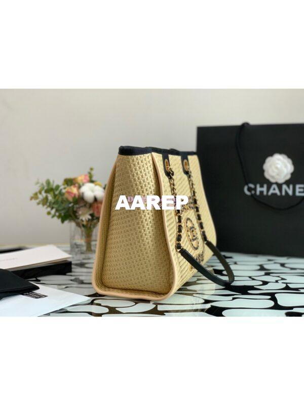 Replica Chanel Large Deauville Woven Chain Leather Logo Bag A66943 Straw Beige 5