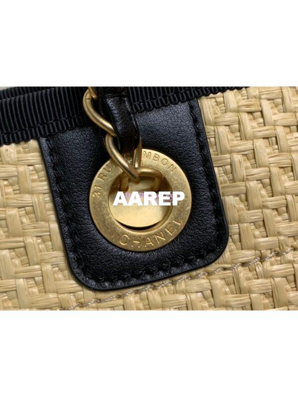 Replica Chanel Large Deauville Woven Chain Leather Logo Bag A66943 Straw Beige 7