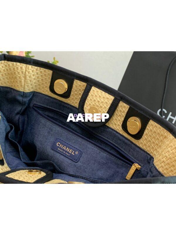 Replica Chanel Large Deauville Woven Chain Leather Logo Bag A66943 Straw Beige 9