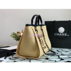 Replica Chanel Large Deauville Woven Chain Leather Logo Bag A66941 Straw Beige 2