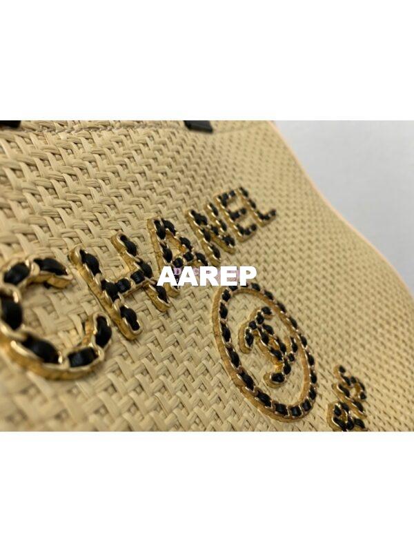 Replica Chanel Large Deauville Woven Chain Leather Logo Bag A66941 Straw Beige 3
