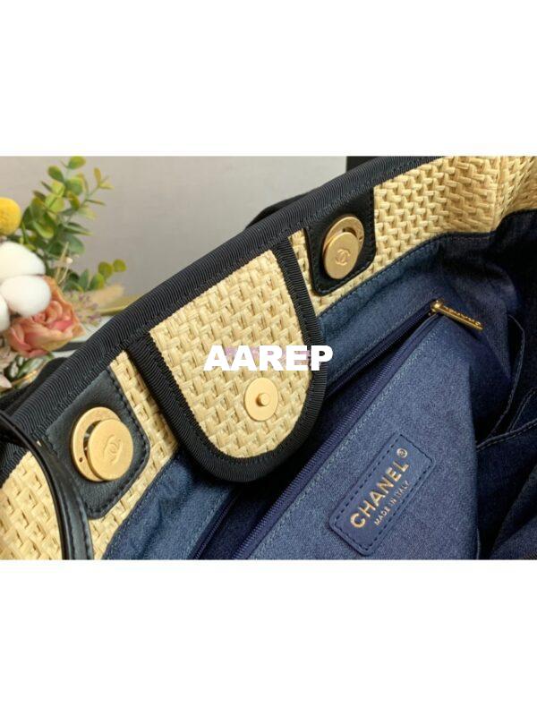 Replica Chanel Large Deauville Woven Chain Leather Logo Bag A66941 Straw Beige 6