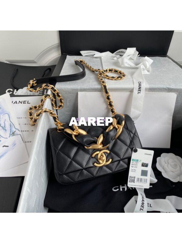 Replica Chanel Shiny Lambskin Leather Entwined Chain Bag AS2387 Black 3