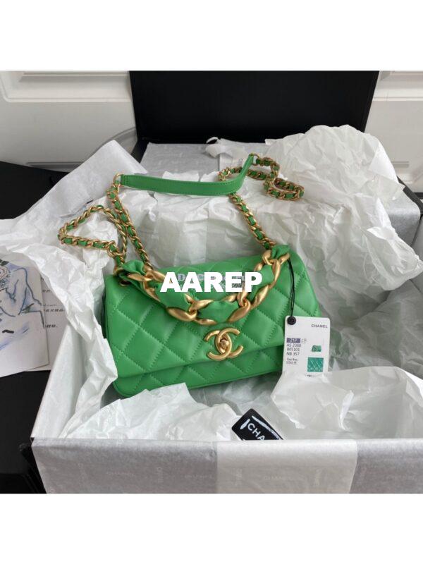 Replica Chanel Shiny Lambskin Leather Entwined Chain Bag AS2388 Green 4