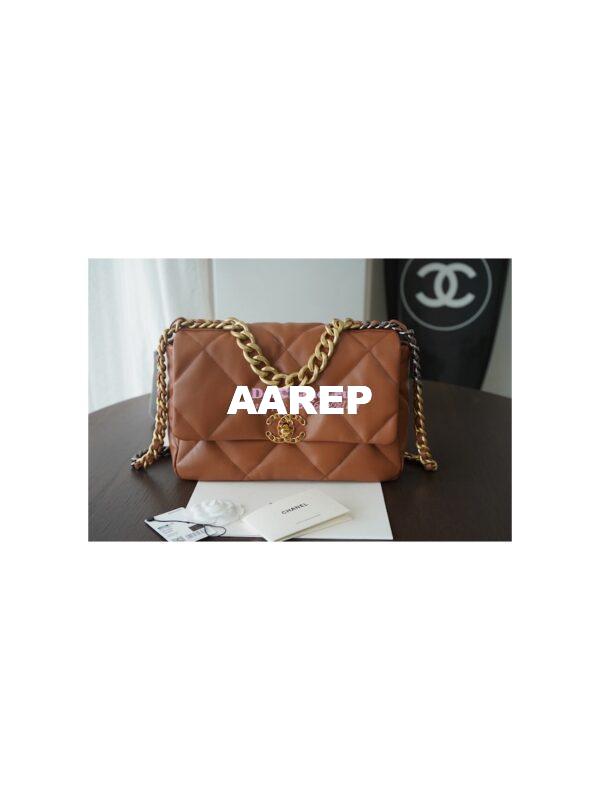 Replica Chanel 19 Large Flap Bag AS1161 Lambskin Brown 3