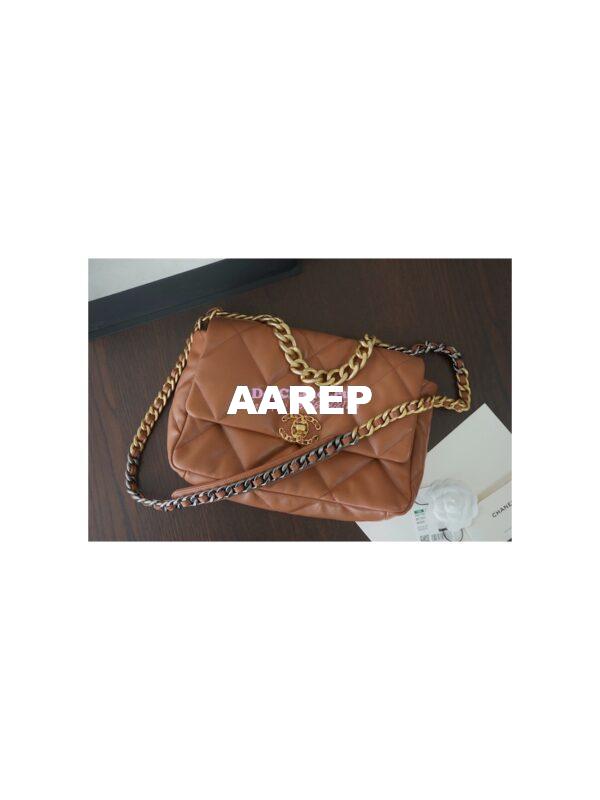 Replica Chanel 19 Large Flap Bag AS1161 Lambskin Brown 5
