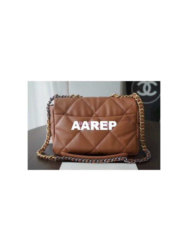 Replica Chanel 19 Large Flap Bag AS1161 Lambskin Brown 11