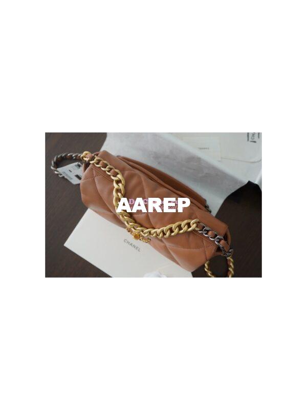 Replica Chanel 19 Small Flap Bag AS1160 Lambskin Brown 3