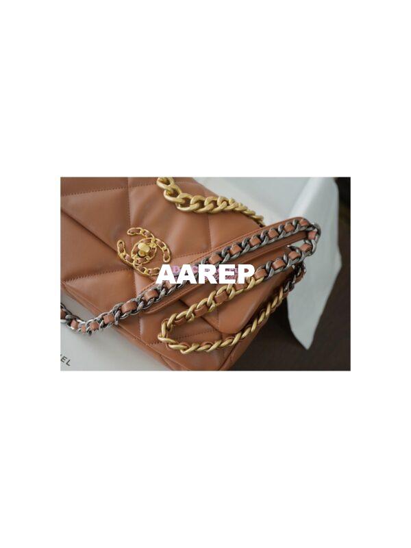 Replica Chanel 19 Small Flap Bag AS1160 Lambskin Brown 4