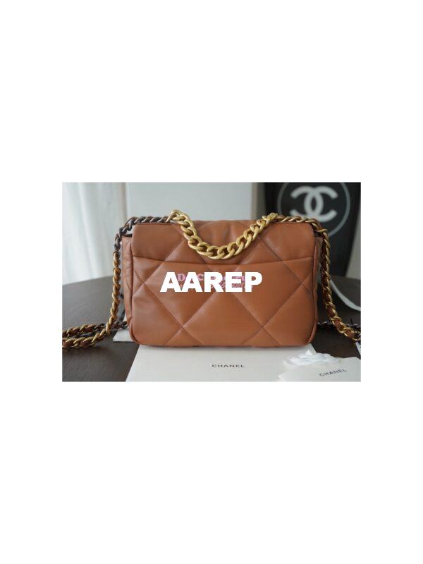 Replica Chanel 19 Small Flap Bag AS1160 Lambskin Brown 8
