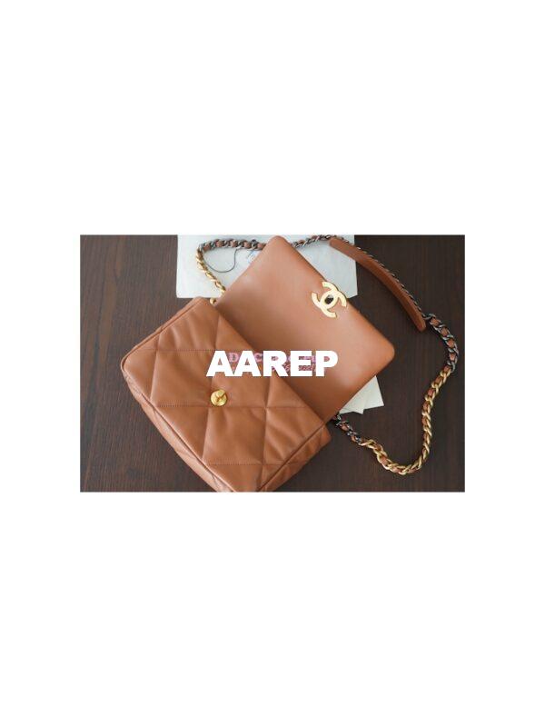 Replica Chanel 19 Small Flap Bag AS1160 Lambskin Brown 9