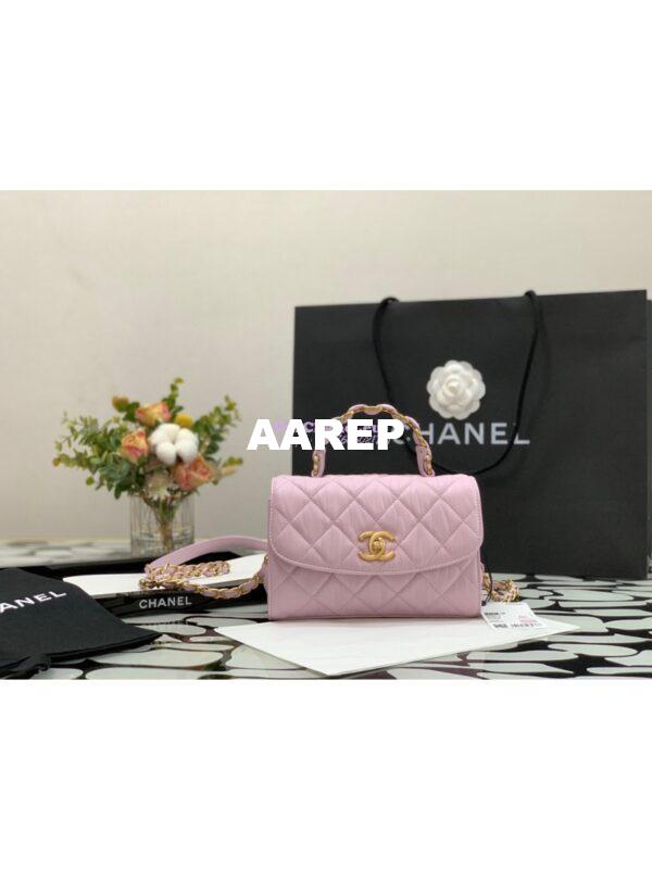 Replica Chanel Mini Flap Crumpled Lambskin Bag With CC Wrapped Top Handle AS2477 Light Pink 3