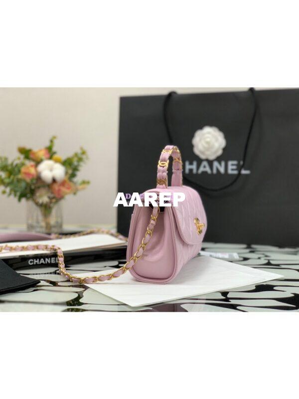 Replica Chanel Mini Flap Crumpled Lambskin Bag With CC Wrapped Top Handle AS2477 Light Pink 4