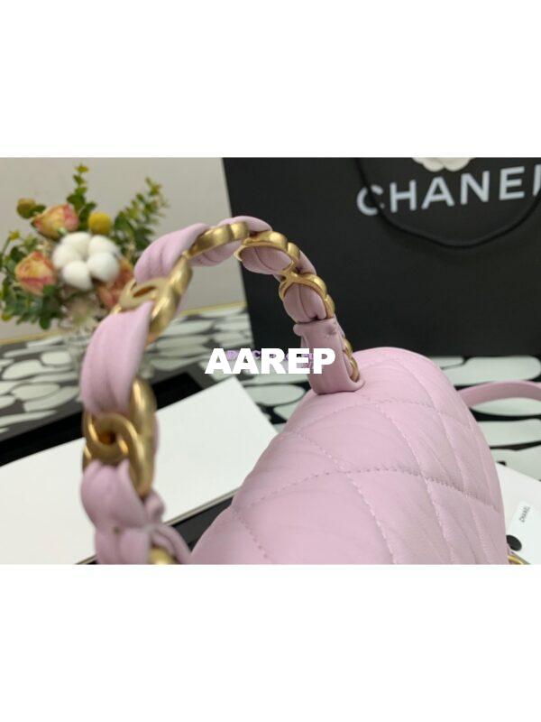 Replica Chanel Mini Flap Crumpled Lambskin Bag With CC Wrapped Top Handle AS2477 Light Pink 6
