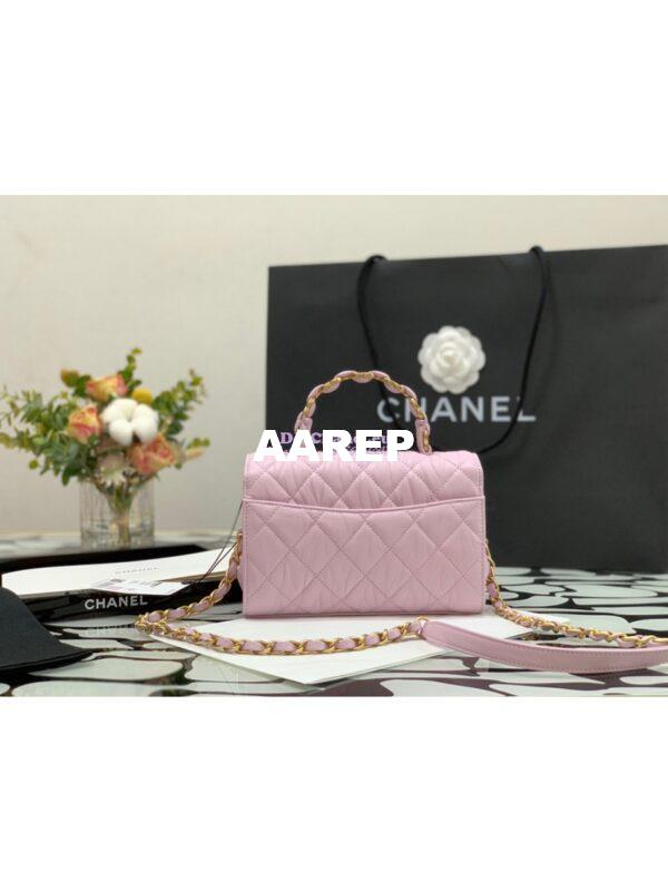 Replica Chanel Mini Flap Crumpled Lambskin Bag With CC Wrapped Top Handle AS2477 Light Pink 8