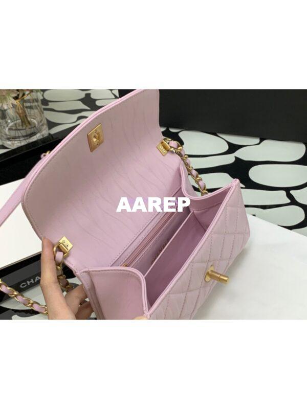 Replica Chanel Mini Flap Crumpled Lambskin Bag With CC Wrapped Top Handle AS2477 Light Pink 10