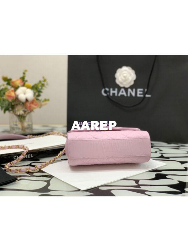 Replica Chanel Mini Flap Crumpled Lambskin Bag With CC Wrapped Top Handle AS2477 Light Pink 11