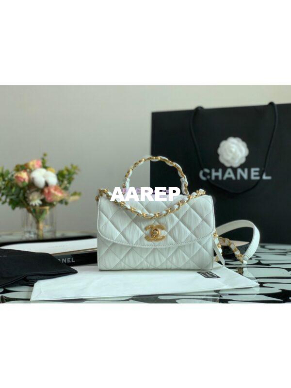 Replica Chanel Mini Flap Crumpled Lambskin Bag With CC Wrapped Top Handle AS2477 White 3