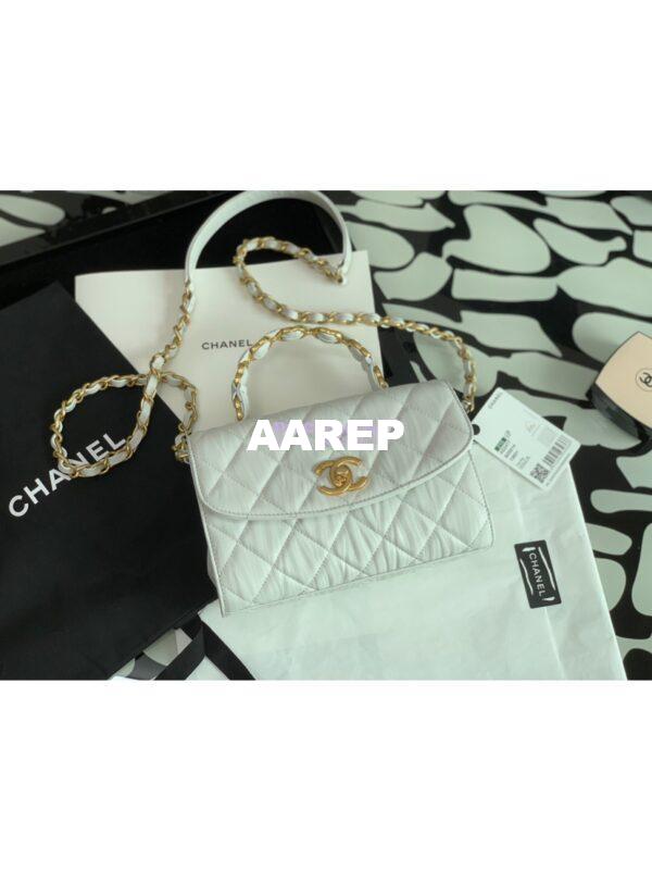 Replica Chanel Mini Flap Crumpled Lambskin Bag With CC Wrapped Top Handle AS2477 White 4