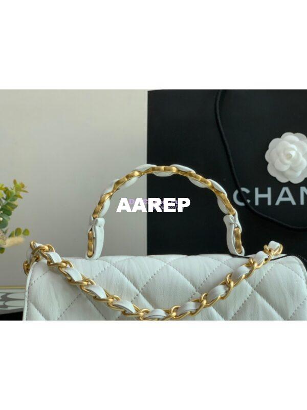Replica Chanel Mini Flap Crumpled Lambskin Bag With CC Wrapped Top Handle AS2477 White 5