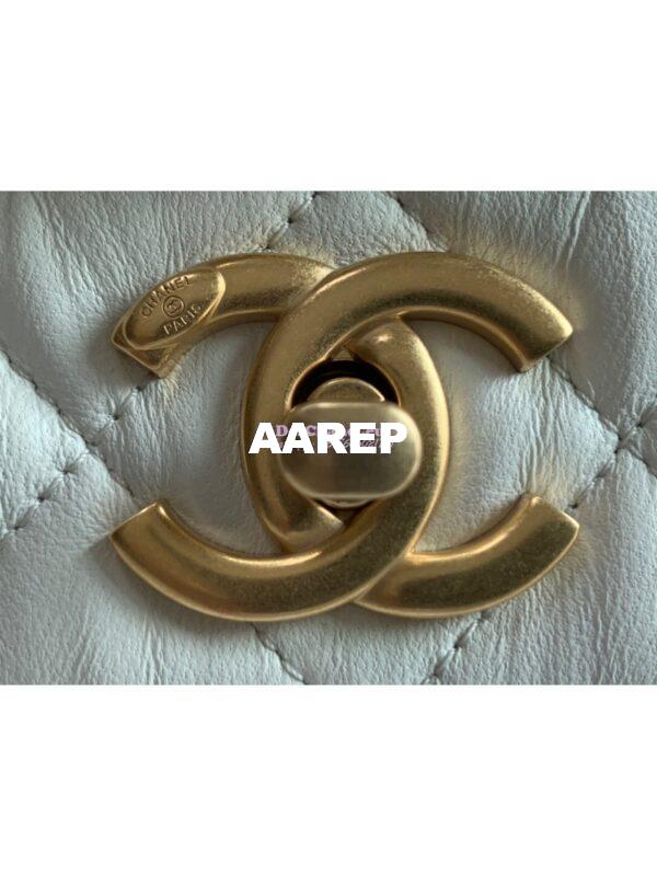 Replica Chanel Mini Flap Crumpled Lambskin Bag With CC Wrapped Top Handle AS2477 White 6