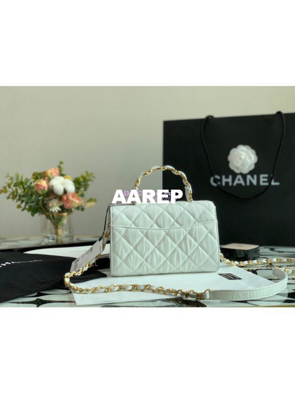 Replica Chanel Mini Flap Crumpled Lambskin Bag With CC Wrapped Top Handle AS2477 White 8