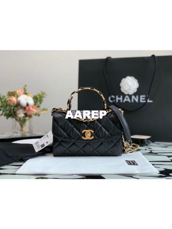 Replica Chanel Mini Flap Crumpled Lambskin Bag With CC Wrapped Top Handle AS2477 Black 3