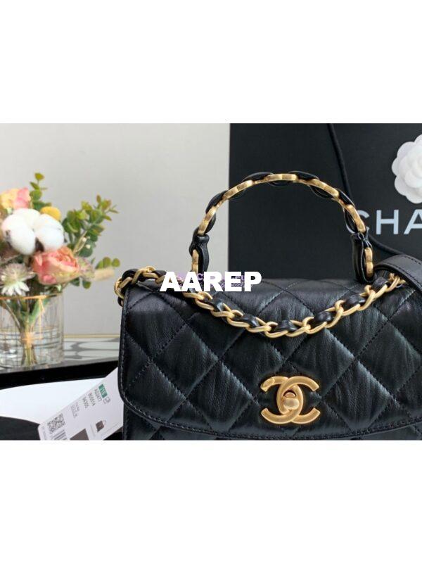 Replica Chanel Mini Flap Crumpled Lambskin Bag With CC Wrapped Top Handle AS2477 Black 4