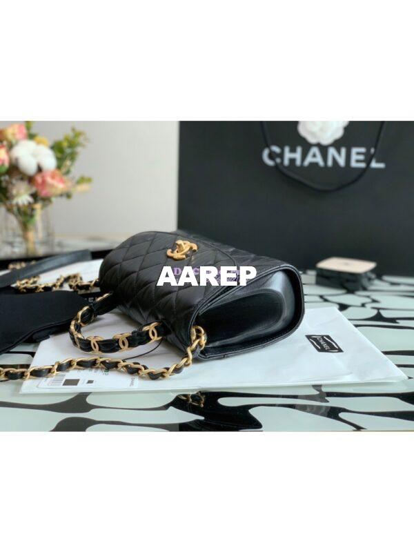 Replica Chanel Mini Flap Crumpled Lambskin Bag With CC Wrapped Top Handle AS2477 Black 5