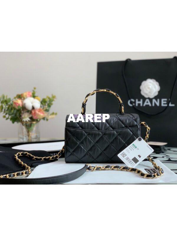 Replica Chanel Mini Flap Crumpled Lambskin Bag With CC Wrapped Top Handle AS2477 Black 7