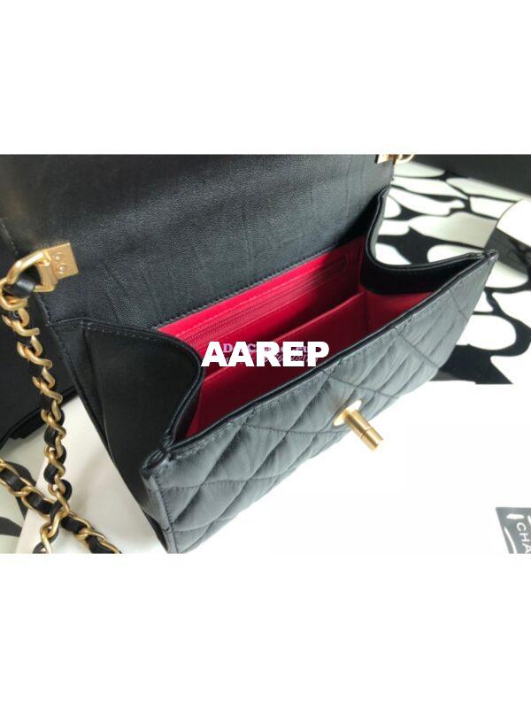 Replica Chanel Mini Flap Crumpled Lambskin Bag With CC Wrapped Top Handle AS2477 Black 9