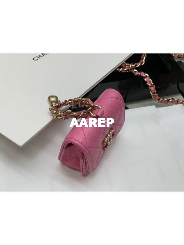 Replica Chanel Grained Calfskin Lacquered Metal Logo Phone & Airpods Case With Chain AP2033 Pink 11