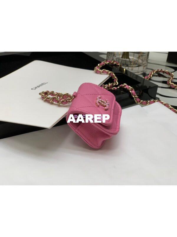 Replica Chanel Grained Calfskin Lacquered Metal Logo Phone & Airpods Case With Chain AP2033 Pink 12