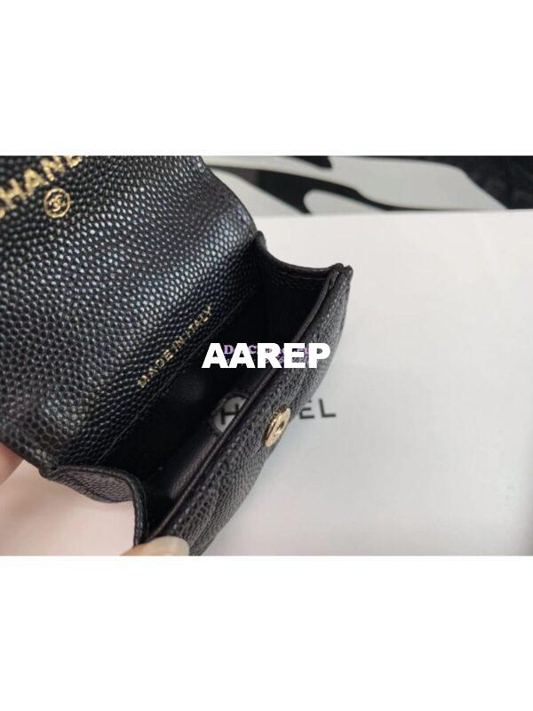 Replica Chanel Grained Calfskin Lacquered Metal Logo Phone & Airpods Case With Chain AP2033 Black 12