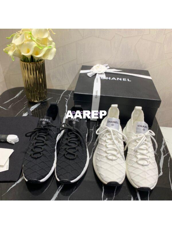 Replica Chanel Low-Top Sneaker Plain Toe Casual Style Blended Fabrics Street Style Black White