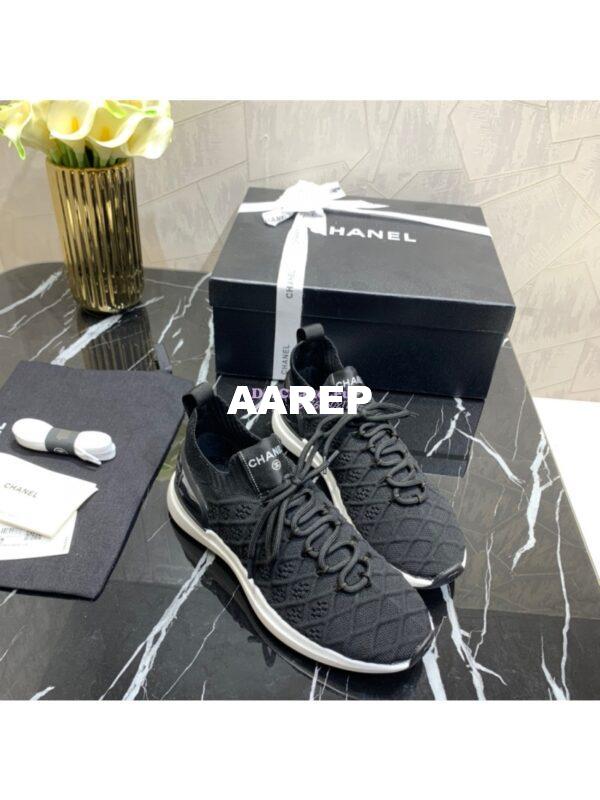 Replica Chanel Low-Top Sneaker Plain Toe Casual Style Blended Fabrics Street Style Black White 2