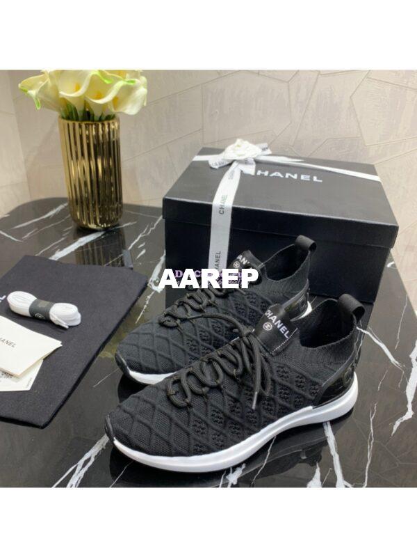 Replica Chanel Low-Top Sneaker Plain Toe Casual Style Blended Fabrics Street Style Black White 3
