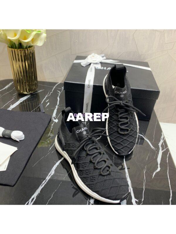 Replica Chanel Low-Top Sneaker Plain Toe Casual Style Blended Fabrics Street Style Black White 4