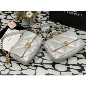 Replica Chanel 19 Flap Bag AS1160 AS1161 Iridescent Calfskin White