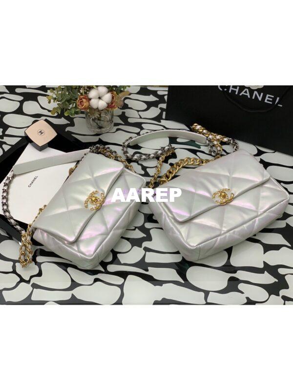 Replica Chanel 19 Flap Bag AS1160 AS1161 Iridescent Calfskin White