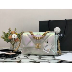 Replica Chanel 19 Flap Bag AS1160 AS1161 Iridescent Calfskin White 2