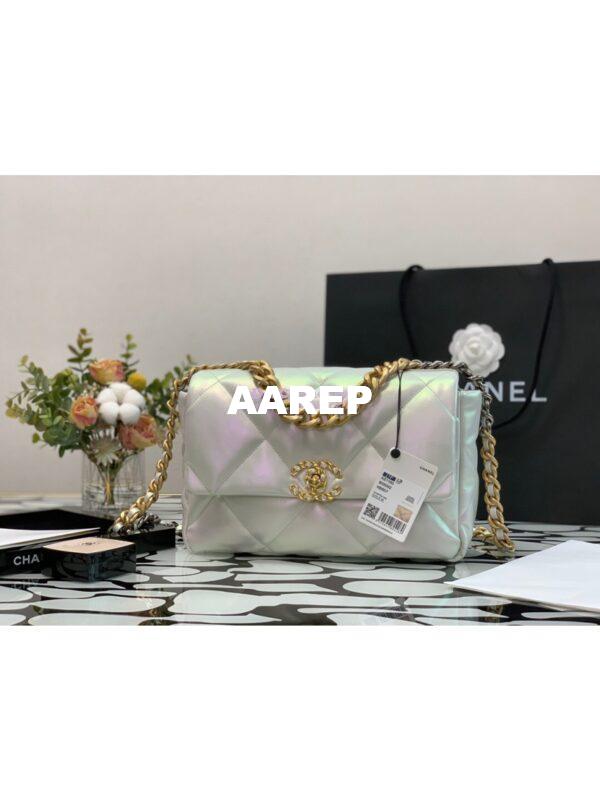 Replica Chanel 19 Flap Bag AS1160 AS1161 Iridescent Calfskin White 2