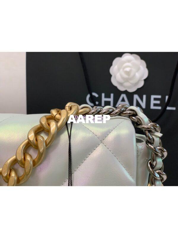 Replica Chanel 19 Flap Bag AS1160 AS1161 Iridescent Calfskin White 4